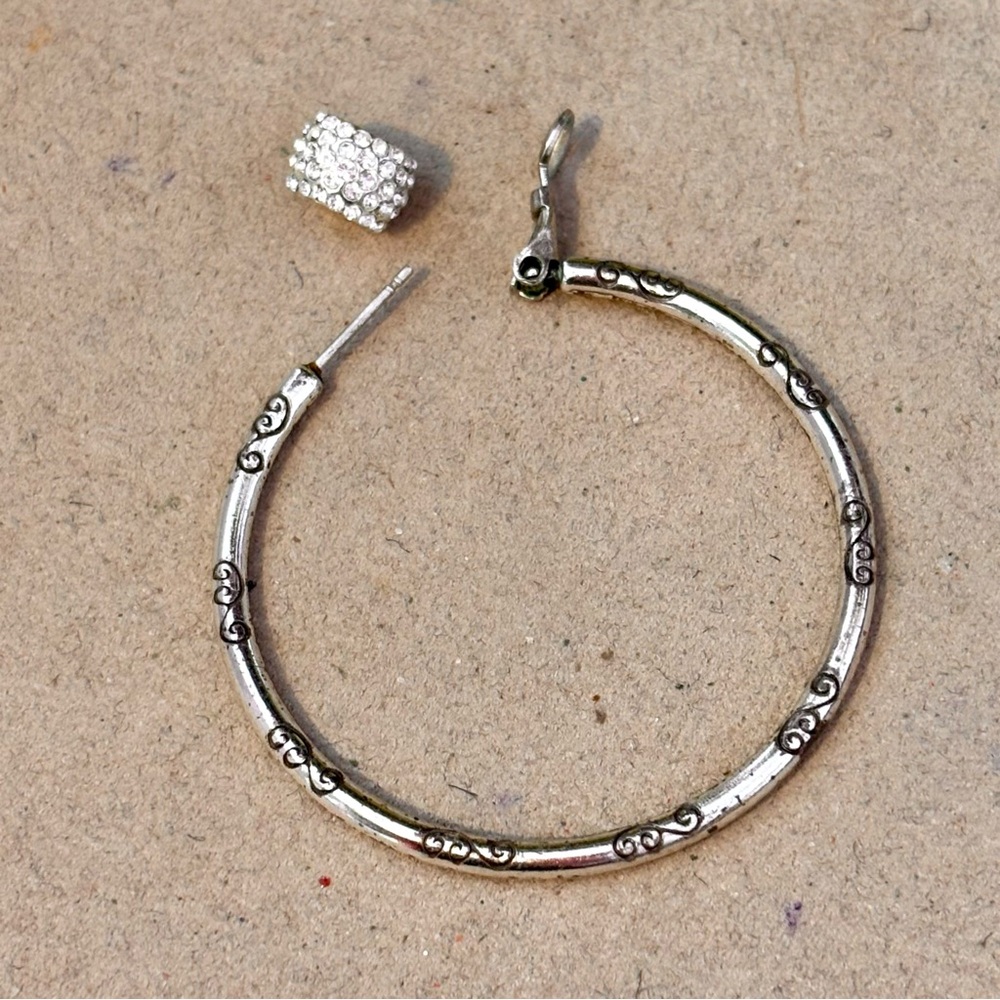 One Brighton Large Hoop Charm earring Silver Holds charms, beads Replacement